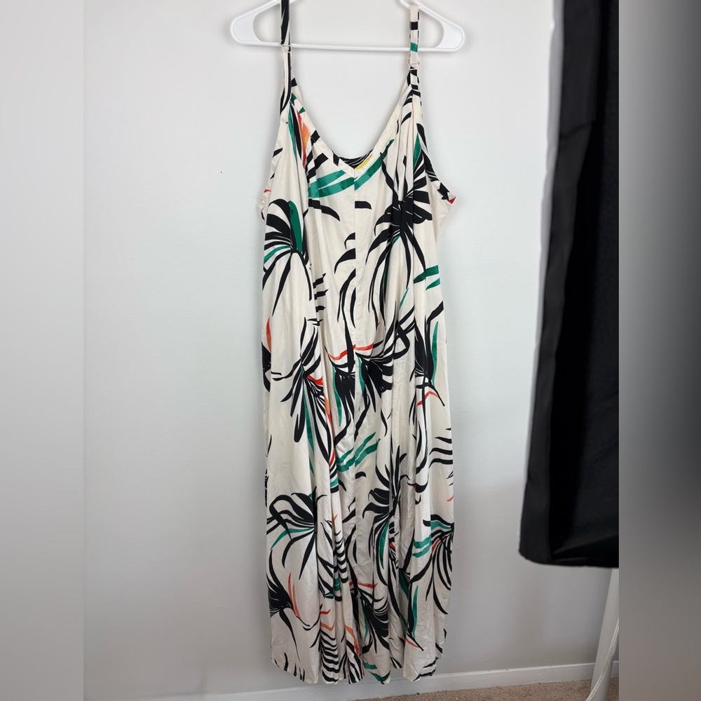 Torrid Maxi Challis Trapeze Dress Palm Leaves Dew EUC Size: 4 (26/4x) - Picture 4 of 12